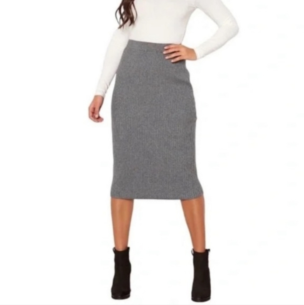 House of Harlow 1960 Gray Knit Bodycon Midi Pencil Skirt